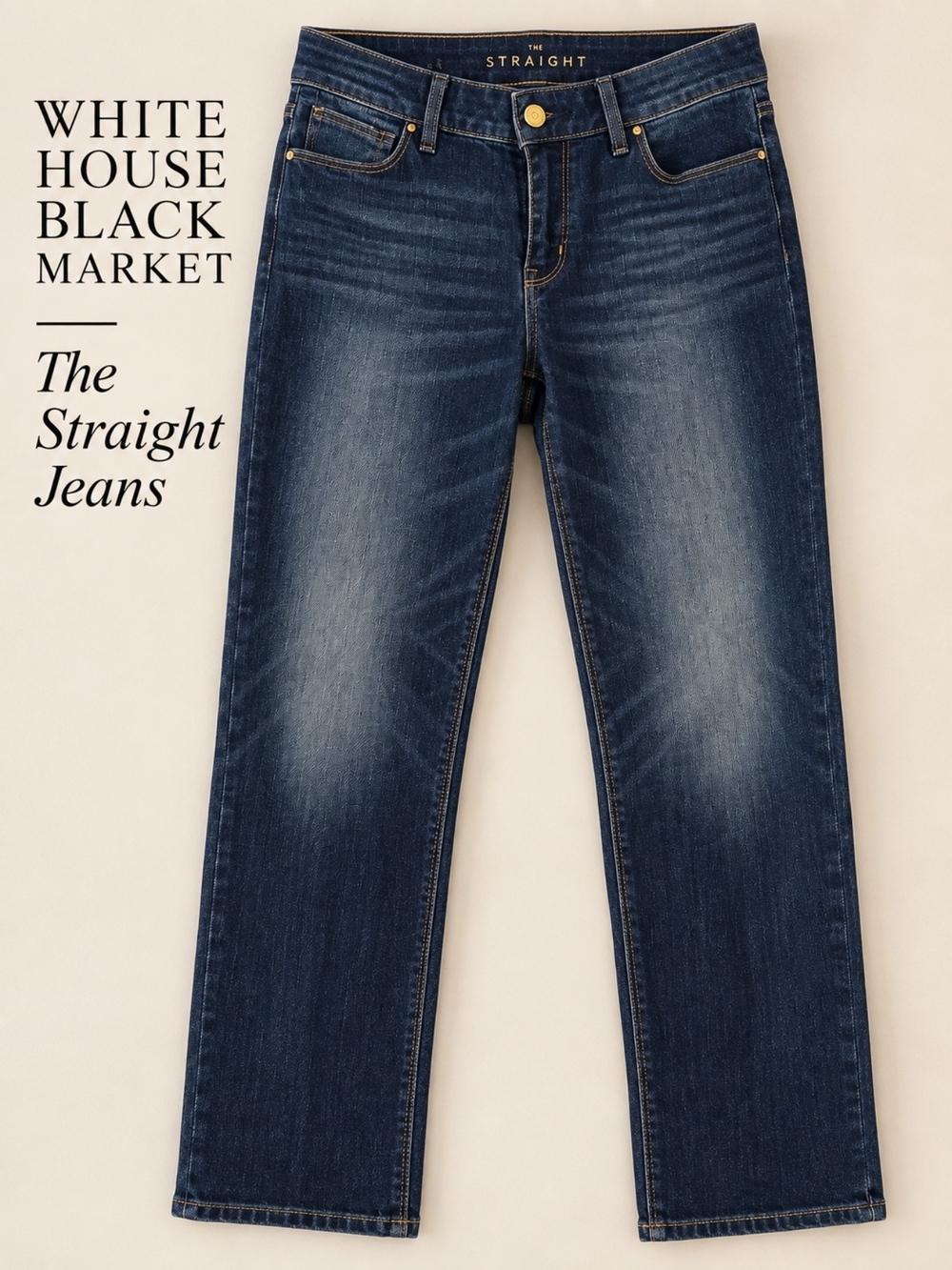 EUC WHBM Minimalist Dark Wash Straight Leg Mid Rise Denim Jeans, Size 4